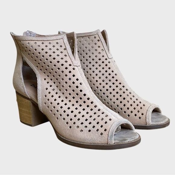 Dirty Laundry Tessa Peep Toe Booties Women's Size 8.5/39 Split Suede Tan/Beige - Picture 2 of 14